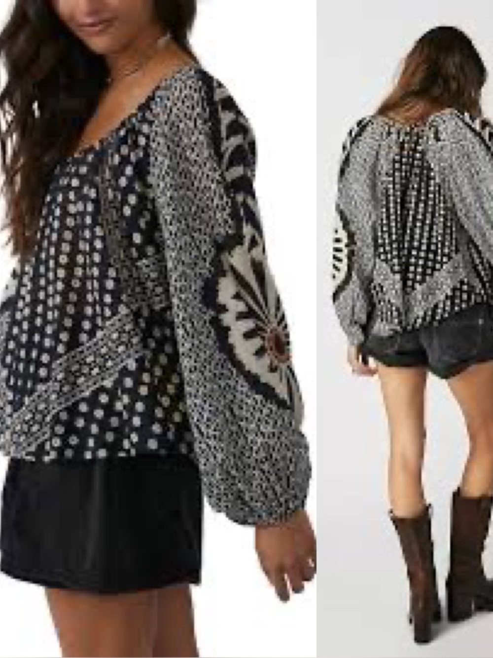 Free People Elana Printed Cotton Peasant Blouse